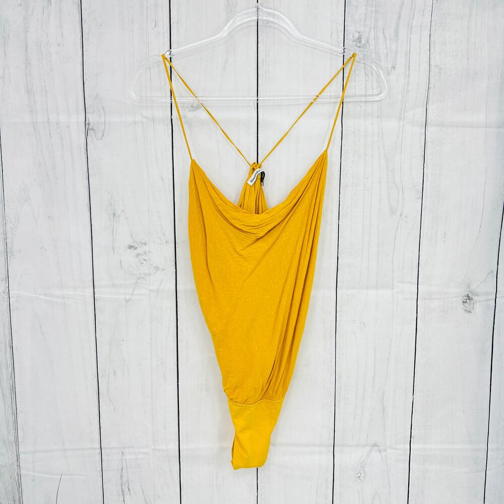 Abercrombie & Fitch yellow thong bodysuit top SMALL snap crotch open back